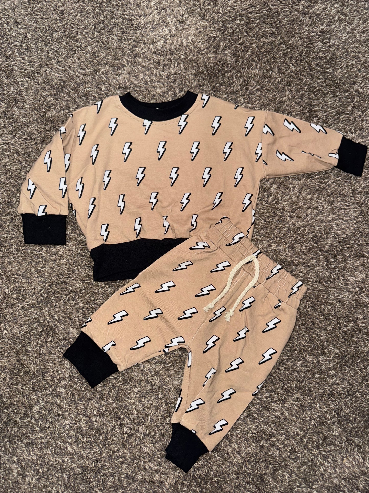 Tan Lightening Bolt Jogger Set