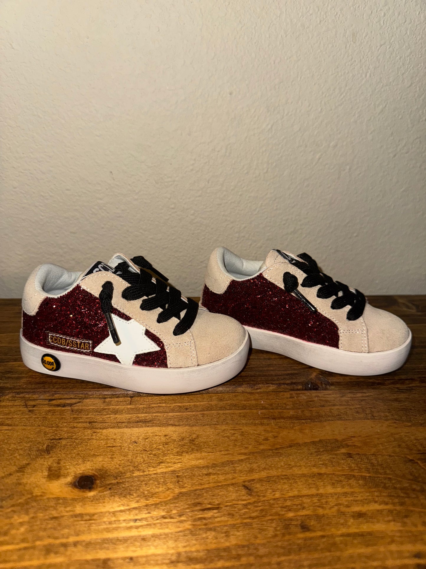 Burgundy Glitter Star Sneakers