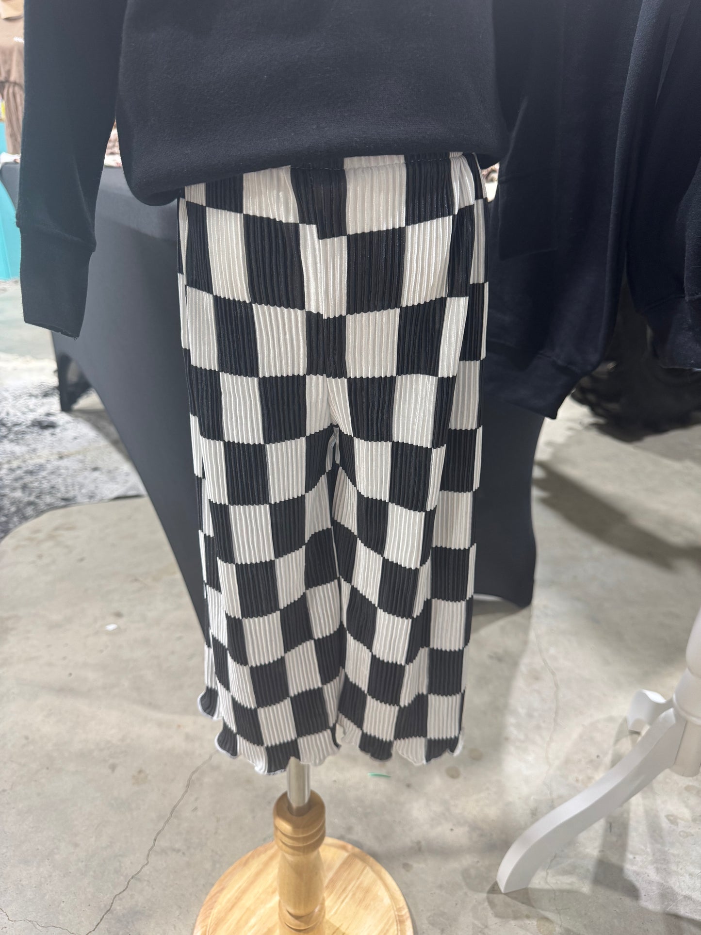 Checkered Print Wide Leg Pants