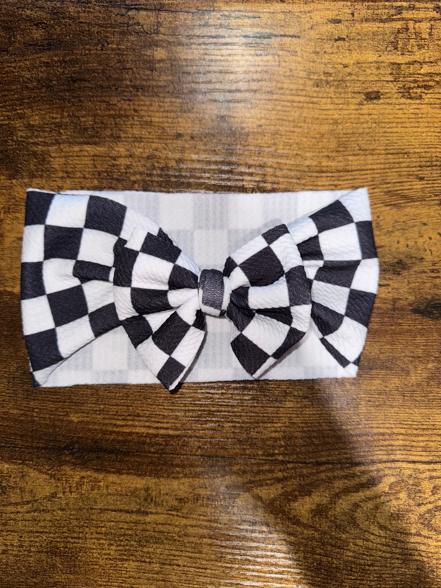 Black and White Checkered Headwrap Bow